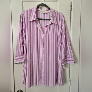 Penmans Plus Pink and White Striped Button-Up Shirt